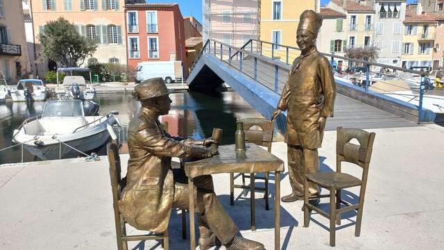 Bronzestatue, die Fernandel und Bourvil