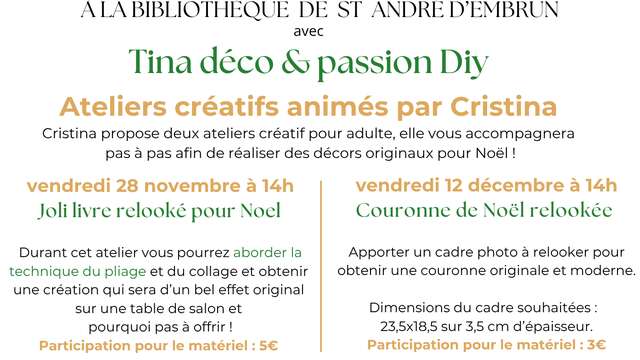 Ateliers créatifs "Tina déco & passion Diy"