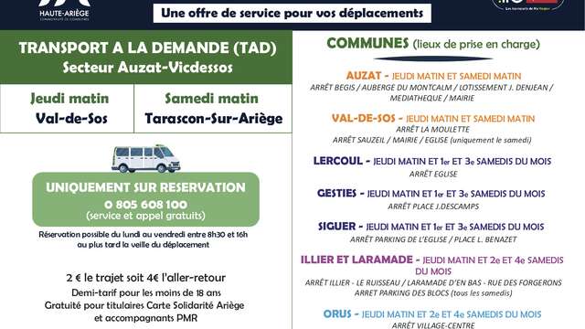 Transport à la demande Secteur Auzat/Vicdessos