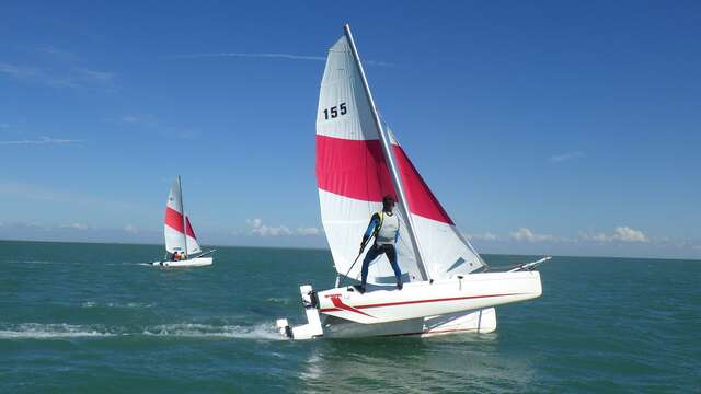 Private lessons in catamarans, windsurfing, dinghies and wing-foils in a protected, natural setting