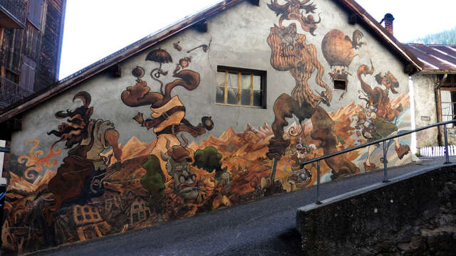 Art vache : fresque "Le cirque des métiers oubliés"
