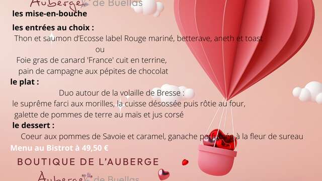 Menu Saint Valentin - Le Bistrot de l'Auberge