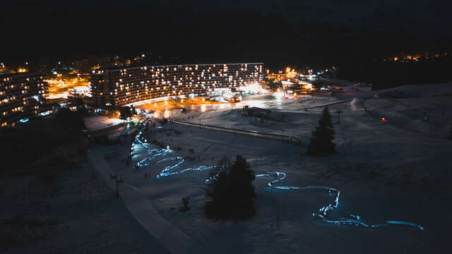 Lantern-lit descent followed by fireworks