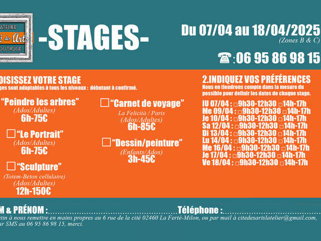Stages à la Cité des Arts de La Ferté-Milon