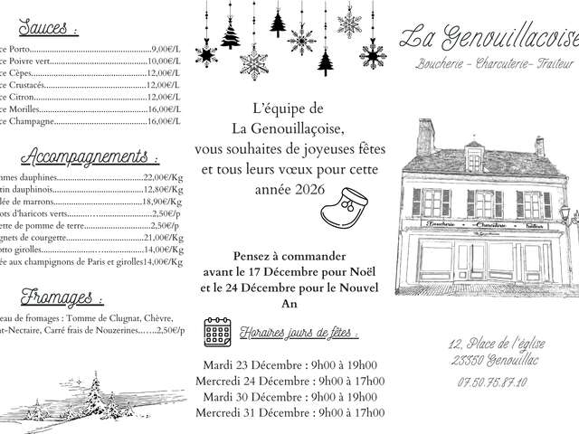 Menus des fêtes de fins d'année à emporter de la Boucherie La Genouillacoise