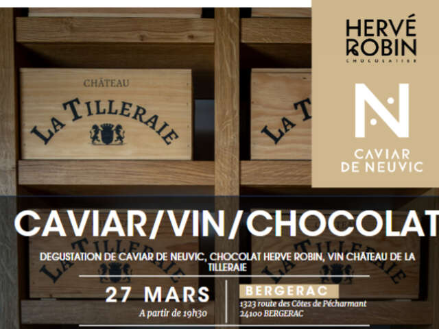 Dégustation de caviar, chocolat et de vin