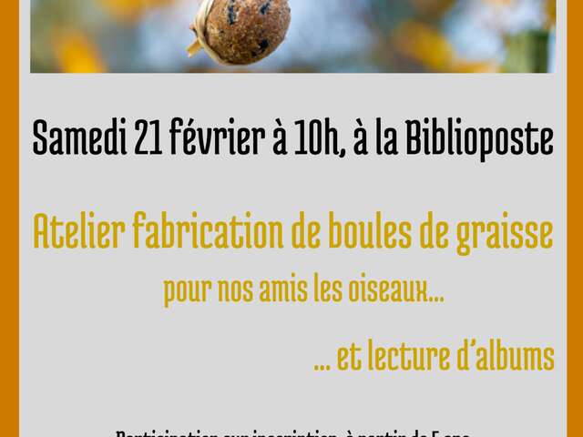 Atelier fabrication de boules de graisse et lecture d'albums sur les oiseaux