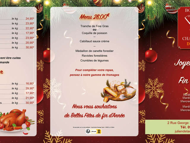 Menus des fêtes de fins d'année à emporter de la Boucherie Delacou