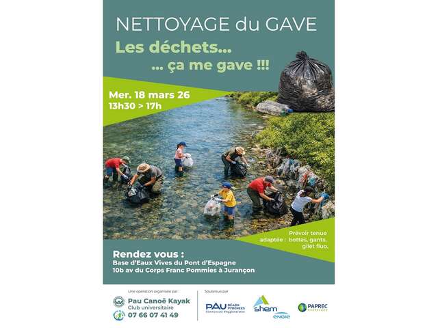 Nettoyage berges du gave "Les déchets ...ça me gave"
