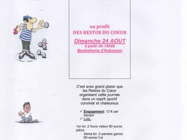 concours de pétanque en doublette au profit des restos du coeur