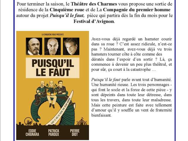 Théâtre : "Puisqu'il te faut"