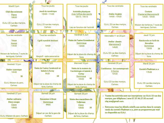 CLAJ : Programme de Juin