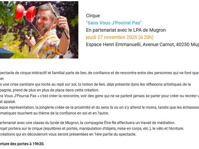 "Sans vous j'pourrai pas" de la cie Être Re - Cirque