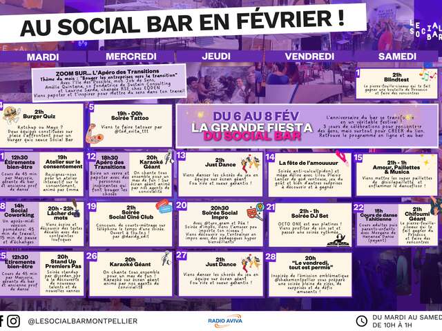 PROGRAMME FÉVRIER SOCIAL BAR