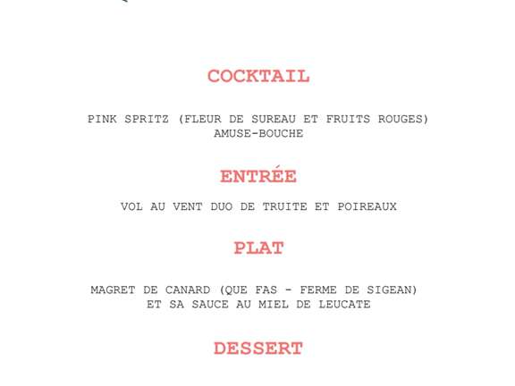 Menu de la Saint Valentin - Brise de Mer