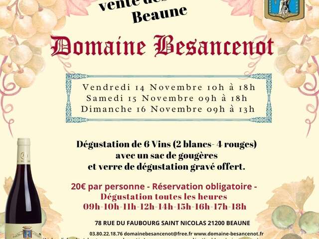Domaine Besancenot - Vente des Vins 2025 : Dégustation Spéciale Vente de vins de Beaune