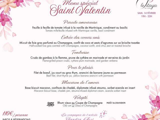 Menu de la Saint-Valentin (Le Pitaya - La Pagerie Hotel ****)
