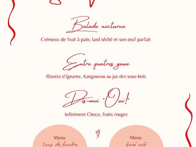 Menu de la Saint-Valentin (La Terrasse - Hotel Diamant les Bains****)