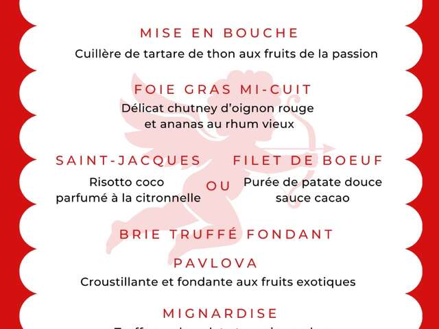 Menu de la Saint-Valentin (Le Flamant Rose - Hôtel Frégate Bleue ***)