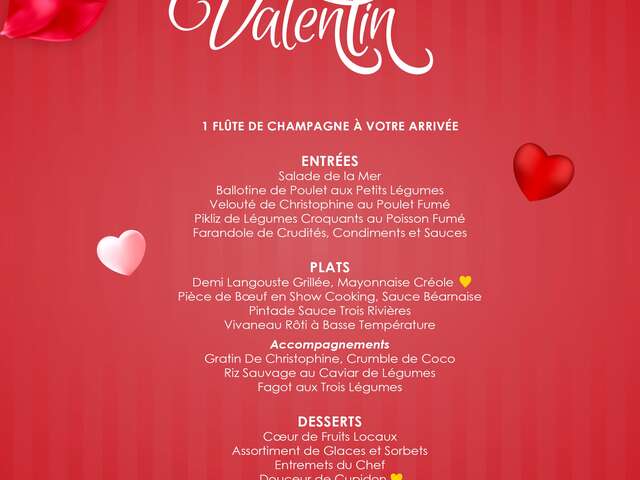 Menu de la Saint-Valentin (La Yole - Karibéa Sainte-Luce Hôtel ***)