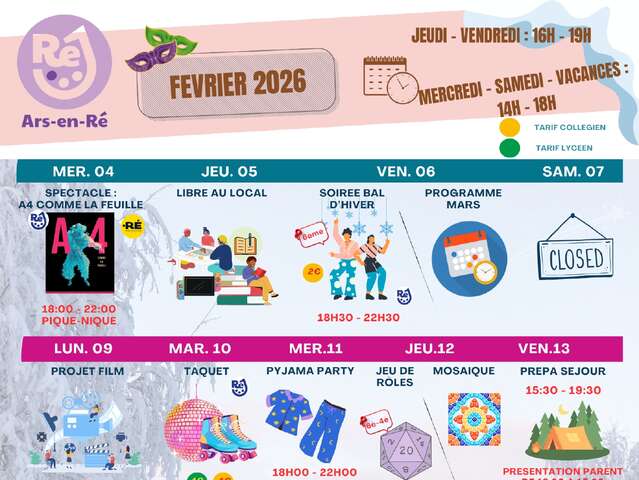 Animations de Ré Jeunesse à Ars-en-Ré - Février