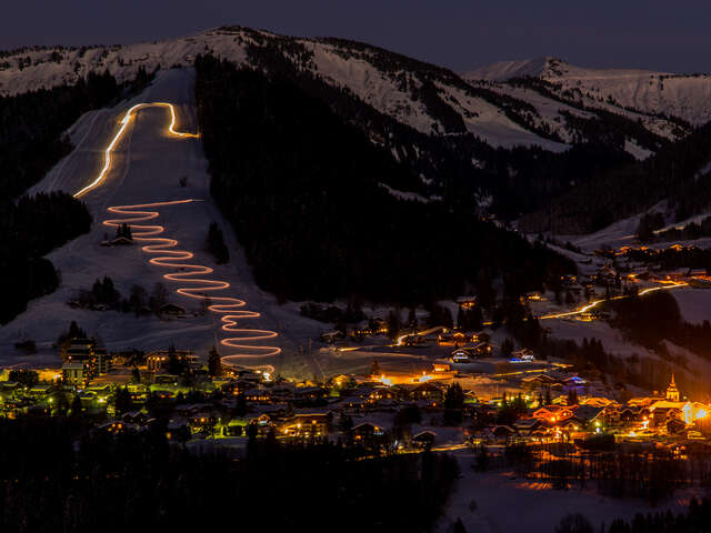 "The ESF instructors put on their show" followed by a torchlight descent and fireworks