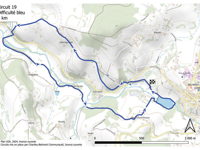 Itinéraire VTT : circuit 19 bleu, base Belmont-de-la-Loire