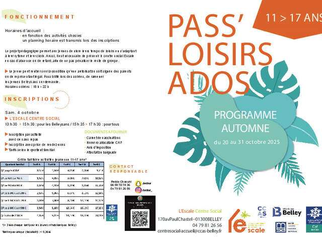 Pass'Loisirs Ados pour les 11 - 17 ans
