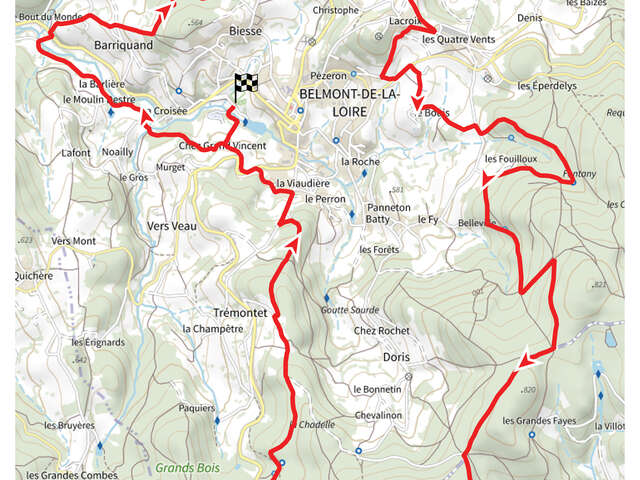 Itinéraire VTT : circuit 22 rouge, base Belmont-de-la-Loire