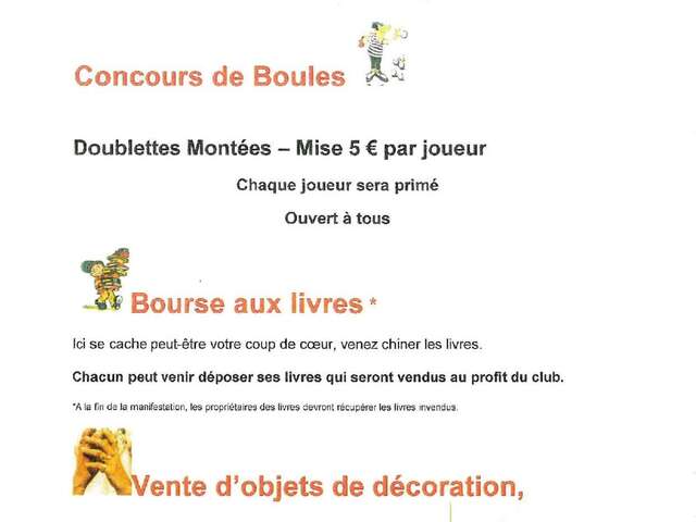 Concours de pétanque, bourse aux livres et vente d'objets