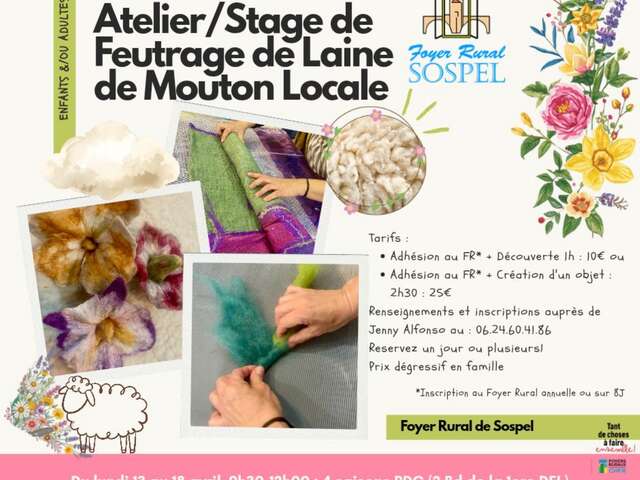 Atelier/stage de feutrage de laine de mouton locale