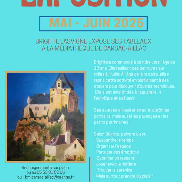 EXPO PEINTURE Brigitte Lasvigne à la médiathèque de Carsac-Aillac