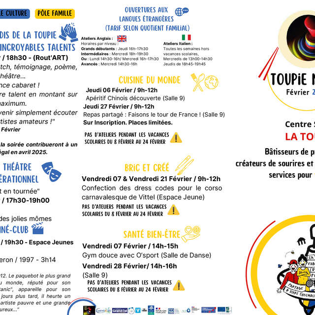 ATELIERS DU CENTRE SOCIAL LA TOUPIE - MOIS DE JUIN