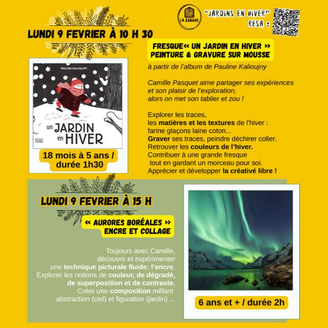 Fresque "Un jardin en hiver" peinture et gravure sur mousse