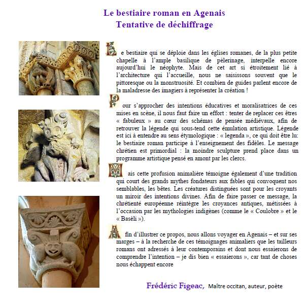 Conférence "Le bestiaire roman en Agenais - Tentative de déchiffrage" de Frédéric FIGEAC