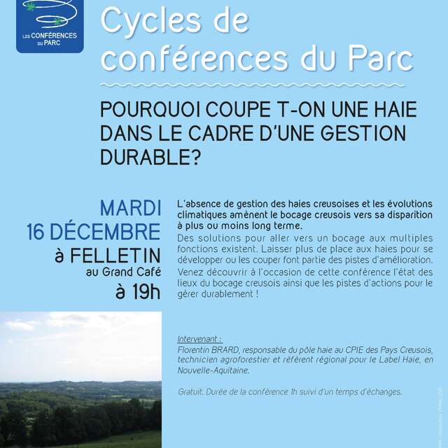 Cycles de conférences du Parc | Pourquoi coupe-t-on une haie dans le cadre d'une gestion durable ? par Florentin Brard