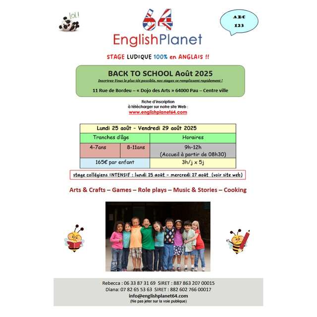 Stage anglais vacances Eté "Back to school"