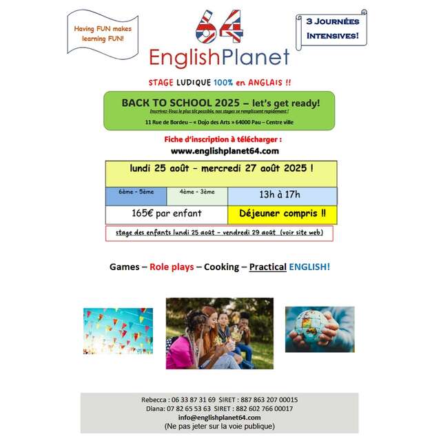 Stage anglais vacances Eté "Back to school" Collège