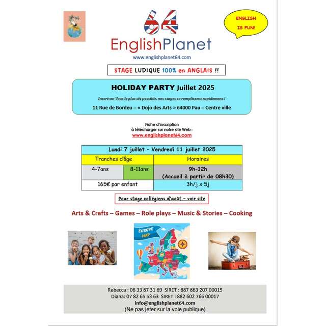 Stage anglais vacances Eté "Holiday party"