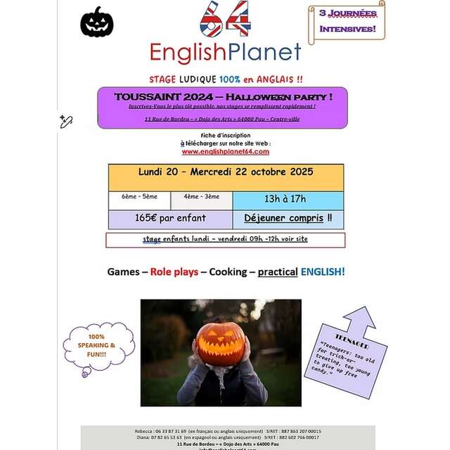 Stage anglais collège vacances Toussaint "Halloween party"