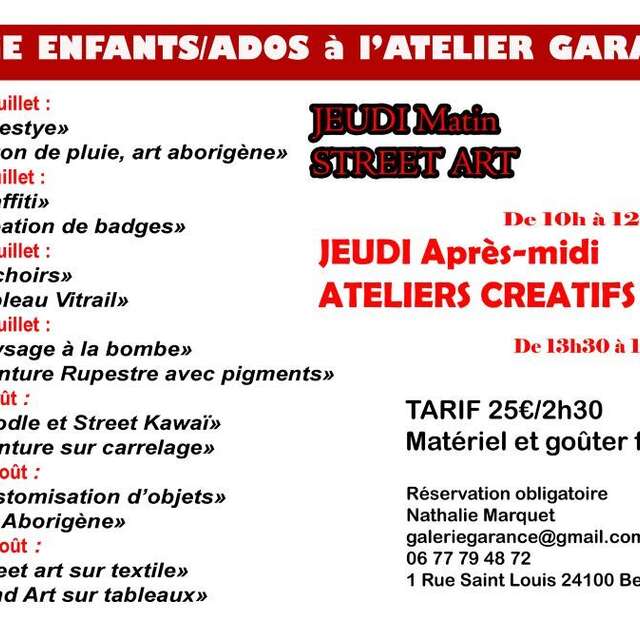 Stages enfants et ados à l'atelier Garance