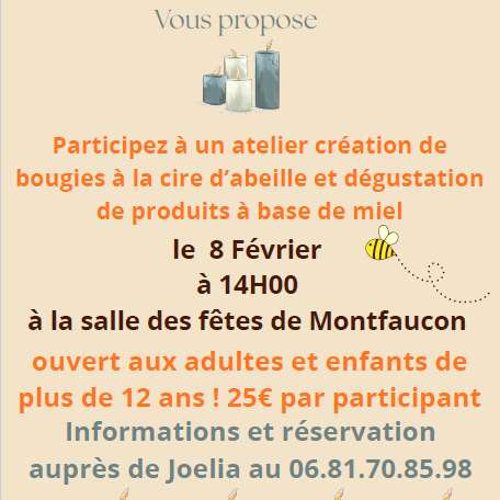 Atelier de création de bougies à la cire d'abeille et dégustation de produits à base de miel