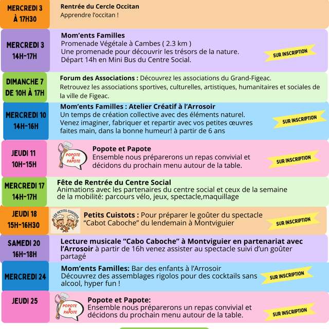 Programme de la rentrée au centre social de Figeac