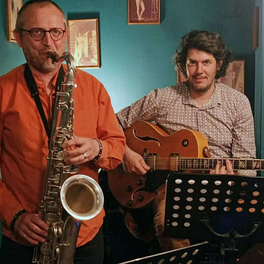 Nicolas Grandjean et Joachim Larroque en concert à Livres Books & Co