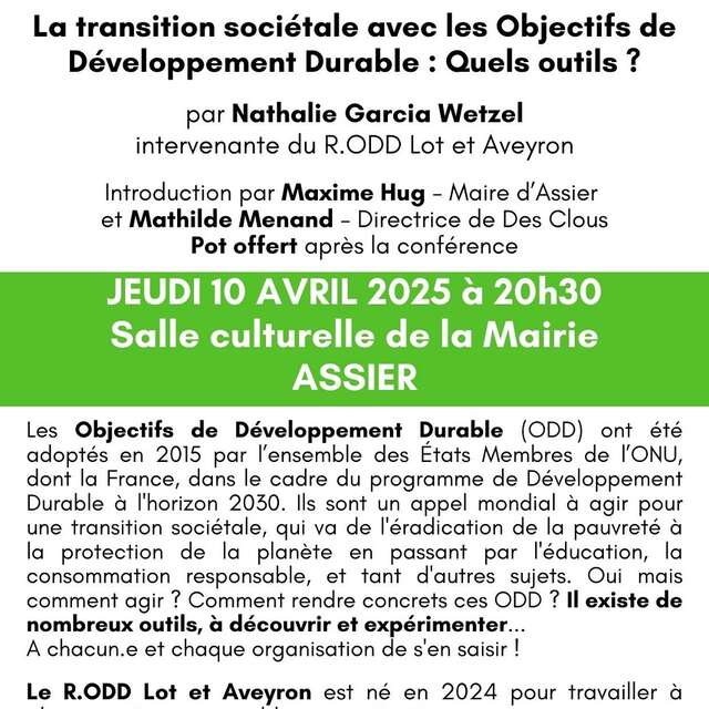 Conférence : "la transition sociétale avec les Objectifs de Développement Durable", Copeau à Assier