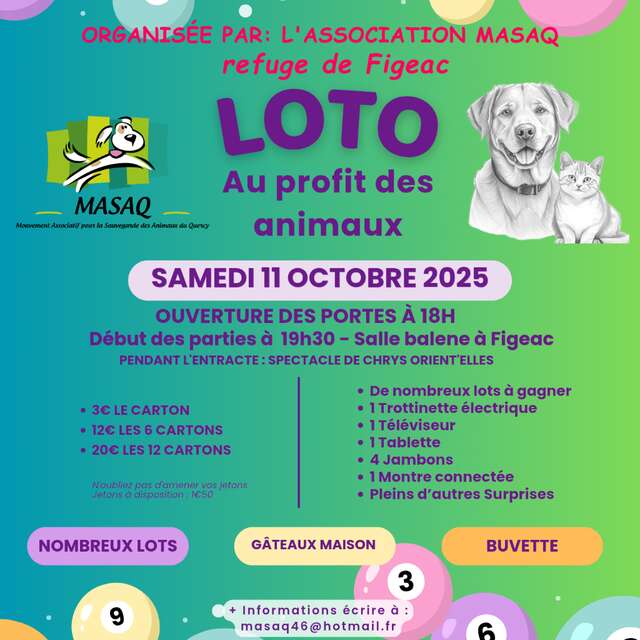 Soirée loto à Figeac, au profit des animaux