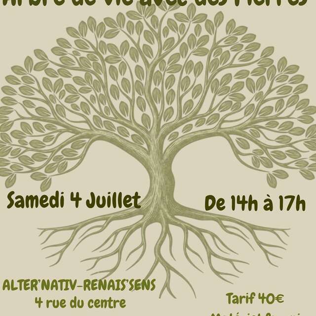 Atelier de confection d'un arbre de vie en pierres