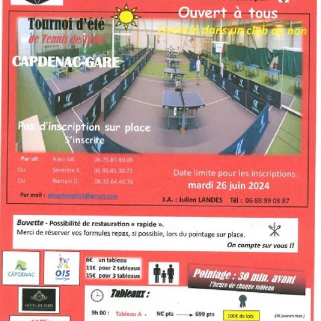 Tournoi d'été de tennis de table à Capdenac-Gare