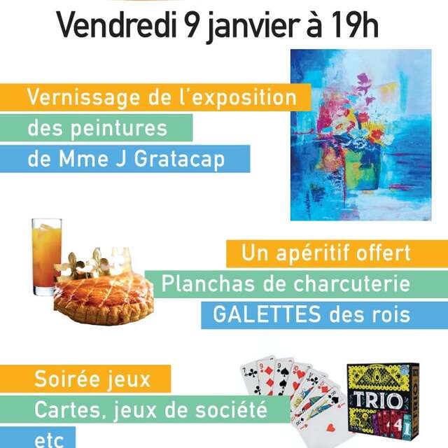 Soirée au Café de la Paix à Saint-Cirgues : vernissage exposition, galettes et jeux