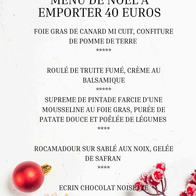 Menu de noël à emporter à La Bergerie